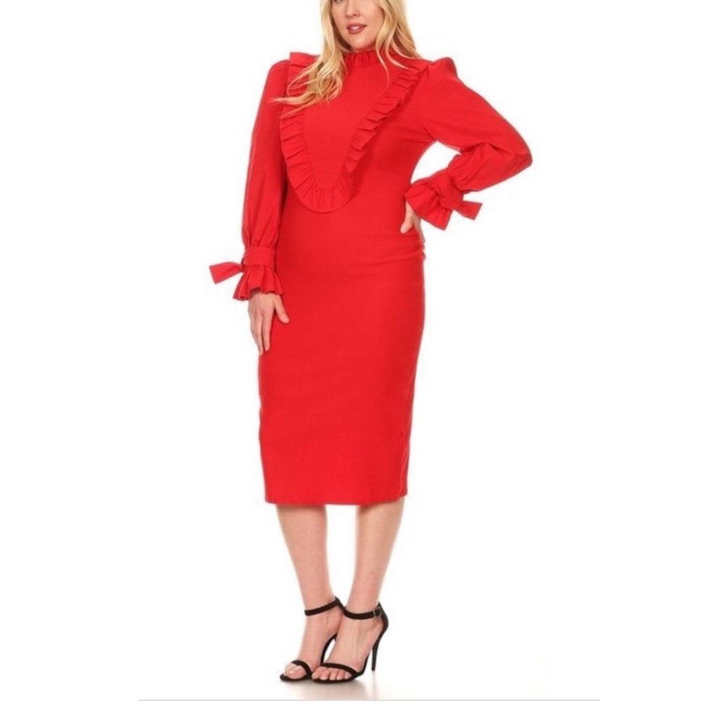 😍Last one RED MIDI DRESS WITH RUFFLE